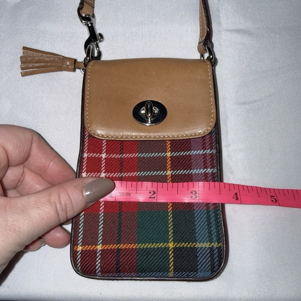 Vintage Coach Plaid Wool Turnlock Top Handle Phone Bag Pouch Bag Charm Tassel - Picture 13 of 14